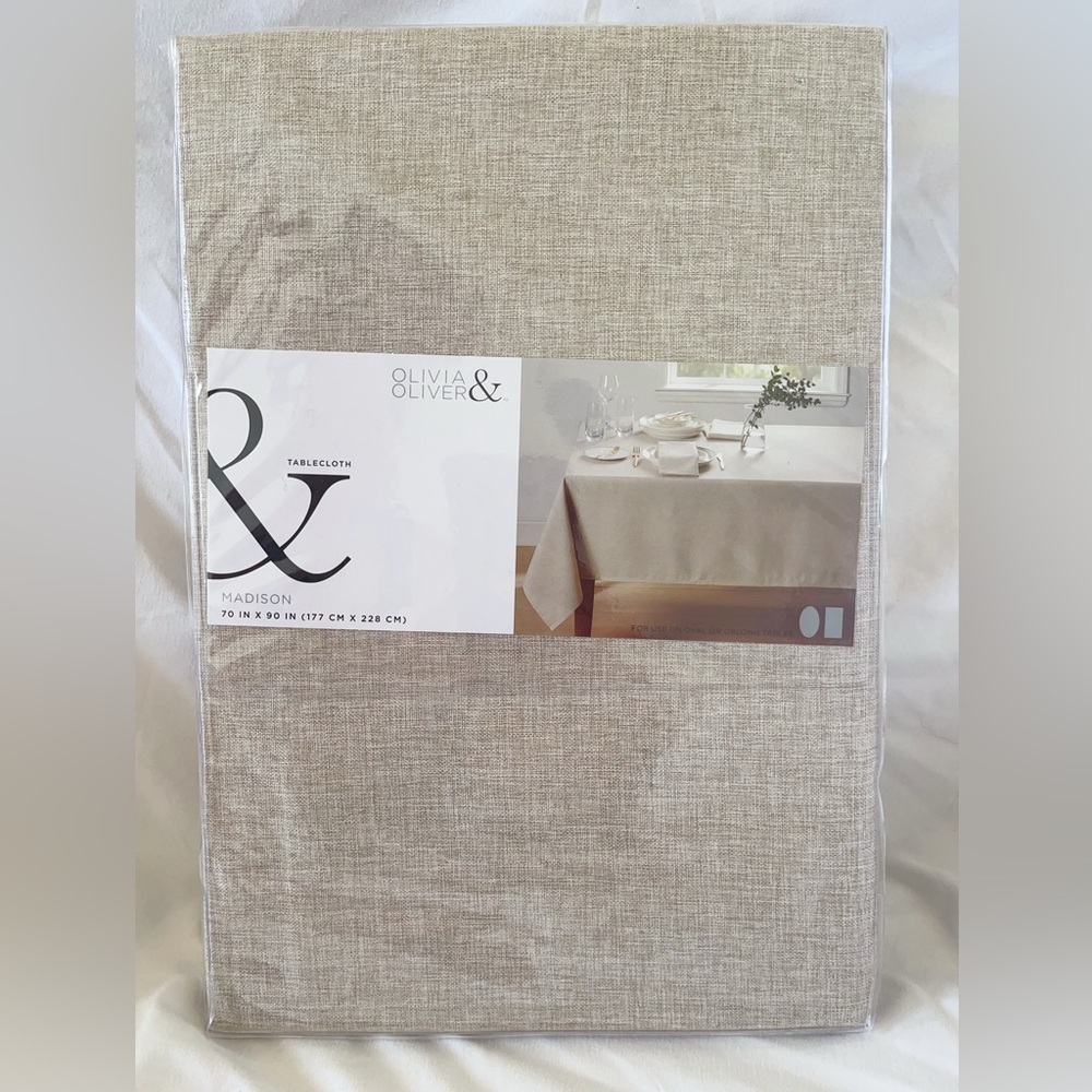 Olivia & Oliver Tablecloth multiple sizes in Madison Sand For Oblong/Oval Tables